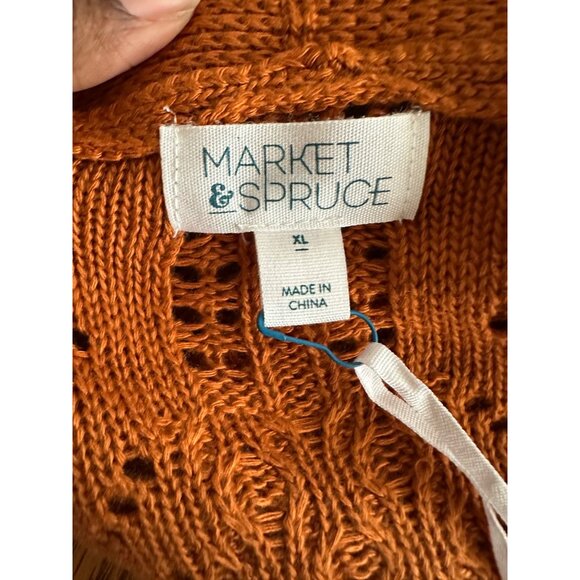 Market & Spruce Cardigan Women's Open Front Loose Knit With Pockets Crochet NWT - Picture 3 of 6